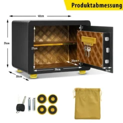 31,5L Safe Tresor Elektronischer Tresorschrank mit Digitaler Tastatur und Schlüssel 40 x 30 x 31 cm Schwarz