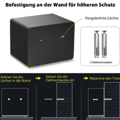 31,5L Safe Tresor Elektronischer Tresorschrank mit Digitaler Tastatur und Schlüssel 40 x 30 x 31 cm Schwarz