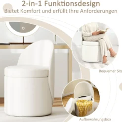 38 L Schminkhocker mit Rückenlehne & 9cm schwammgepolstertem Sitz Sitzhocker Ottomane