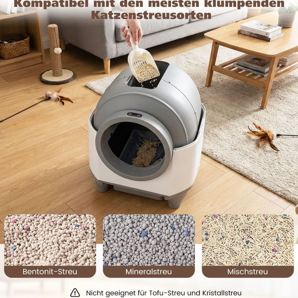 80L Selbstreinigende Katzentoilette mit App-Steuerung & Geruchskontrolle & 10 Sensorsicherheit & Müllbeutel
