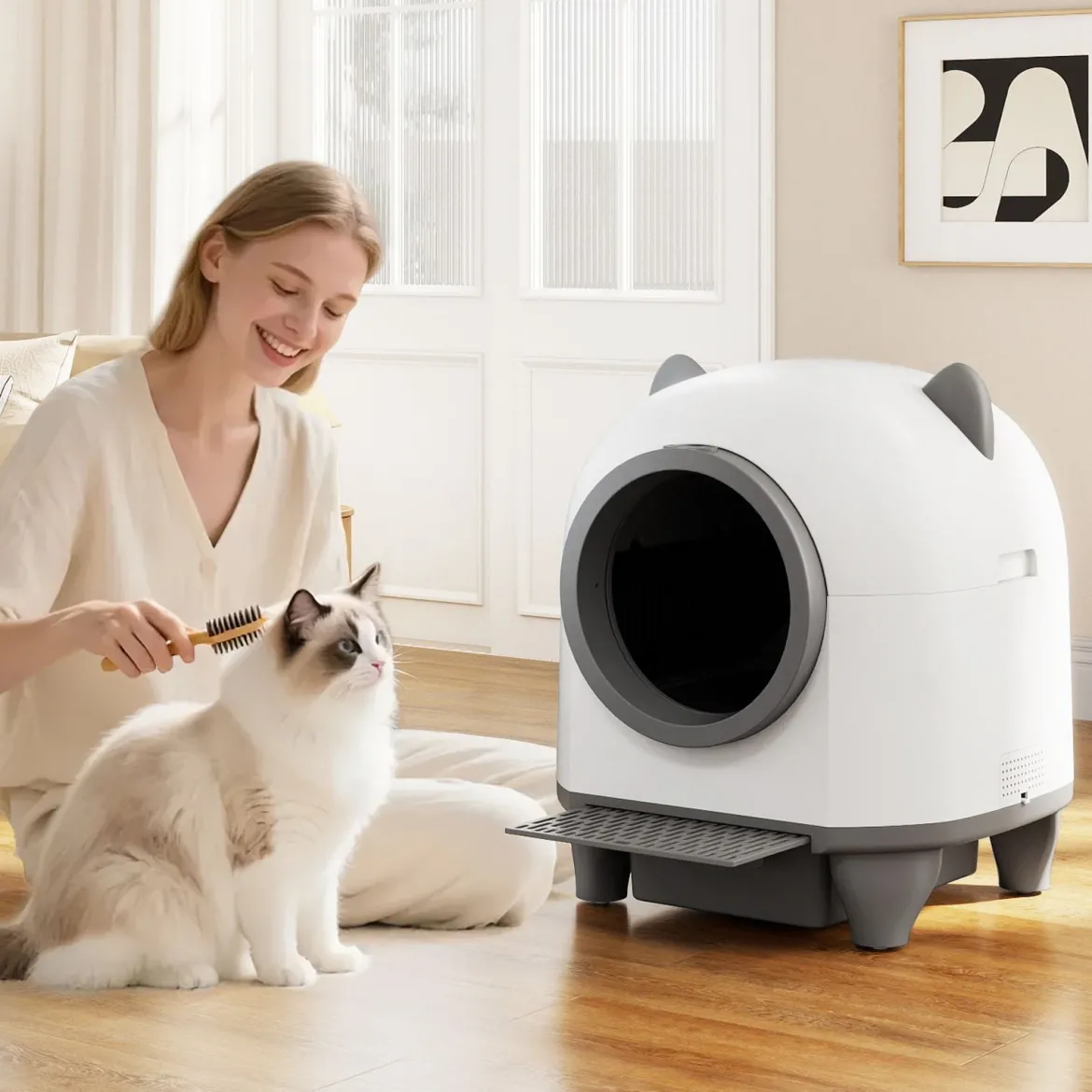80L Selbstreinigende Katzentoilette mit App-Steuerung & Geruchskontrolle & 10 Sensorsicherheit & Müllbeutel