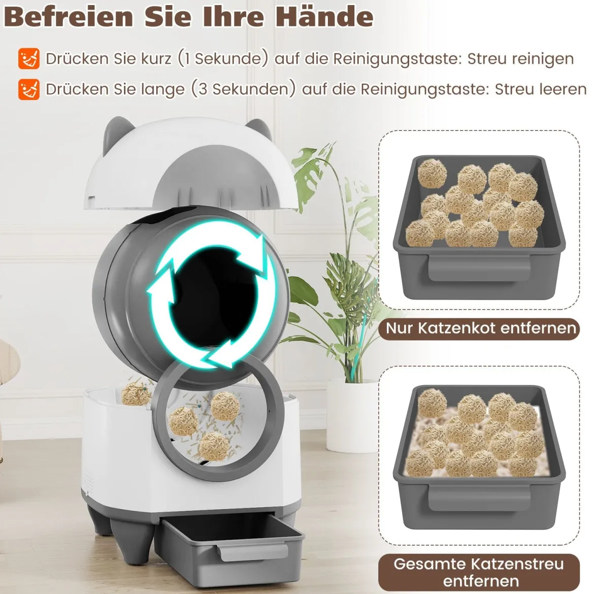 80L Selbstreinigende Katzentoilette mit App-Steuerung & Geruchskontrolle & 10 Sensorsicherheit & Müllbeutel
