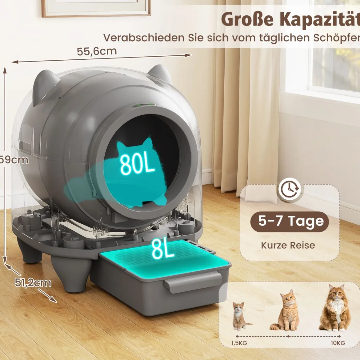 80L Selbstreinigende Katzentoilette mit App-Steuerung & Geruchskontrolle & 10 Sensorsicherheit & Müllbeutel