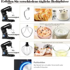 4,5 L Standmixer, 8-Gang-Küchenmaschine multifunktionaler elektrischer Küchenmixer mit Knethaken Schwarz
