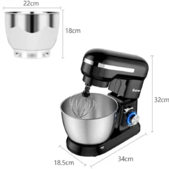 4,5 L Standmixer, 8-Gang-Küchenmaschine multifunktionaler elektrischer Küchenmixer mit Knethaken Schwarz