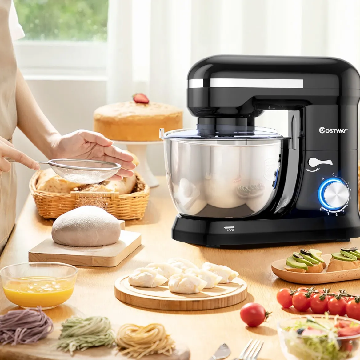 4,5 L Standmixer, 8-Gang-Küchenmaschine multifunktionaler elektrischer Küchenmixer mit Knethaken Schwarz