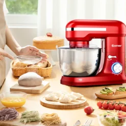 4,5 L Standmixer mit kippbarem Kopf 1300W Küchenmaschine Knetmaschine Rührmaschine 8 Stufen Rot