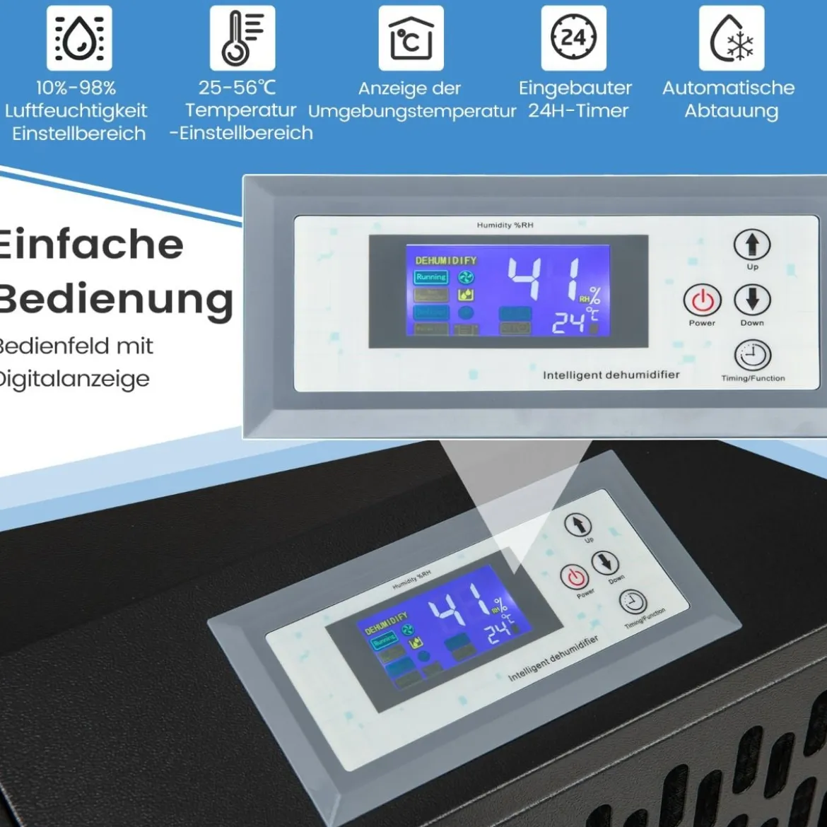 118 L/Tag Bautrockner mit Ablaufschlauch & 24H Timer & 4 Rädern Kommerzieller Luftentfeuchter