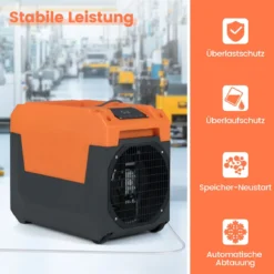 66 L/Tag Elektrischer Luftentfeuchter mit Ablaufschlauch & Pumpe Industrieller Bautrockner Orange