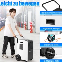73 L/Tag Kommerzieller Luftentfeuchter Industrieller Bautrockner mit Ablaufschlauch & 24H Timer Weiß