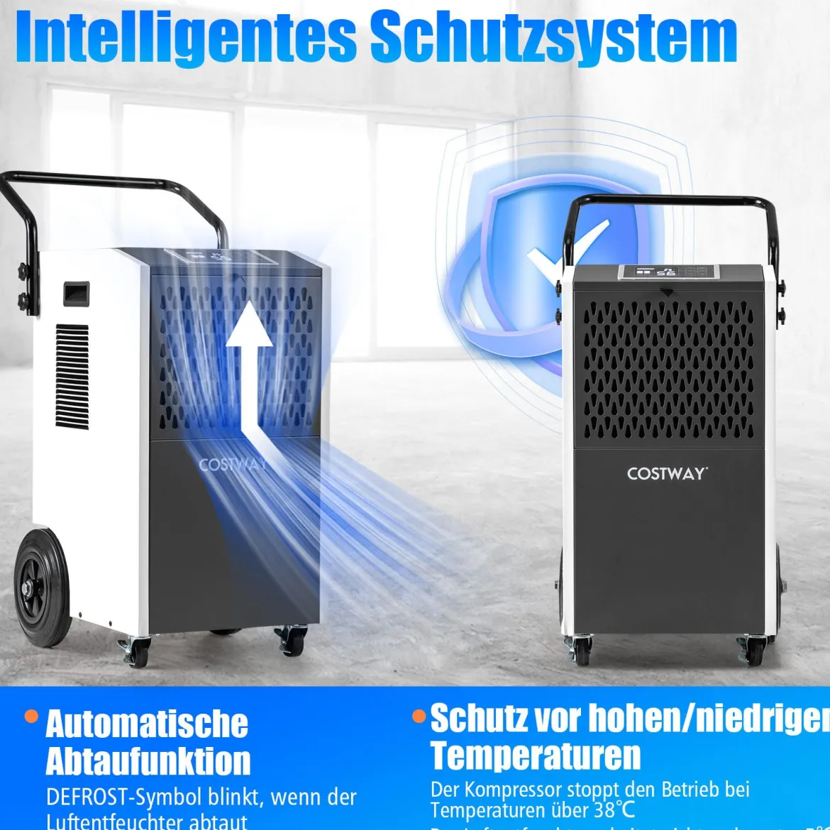 73 L/Tag Kommerzieller Luftentfeuchter Industrieller Bautrockner mit Ablaufschlauch & 24H Timer Weiß
