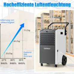 73 L/Tag Kommerzieller Luftentfeuchter Industrieller Bautrockner mit Ablaufschlauch & 24H Timer Weiß