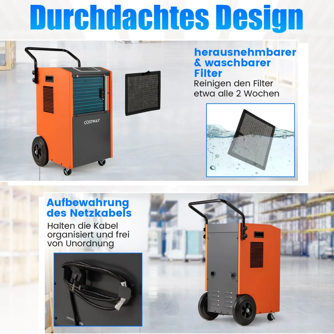 73 L/Tag Kommerzieller Luftentfeuchter Industrieller Bautrockner mit Ablaufschlauch & 24H Timer Orange