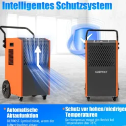 73 L/Tag Kommerzieller Luftentfeuchter Industrieller Bautrockner mit Ablaufschlauch & 24H Timer Orange