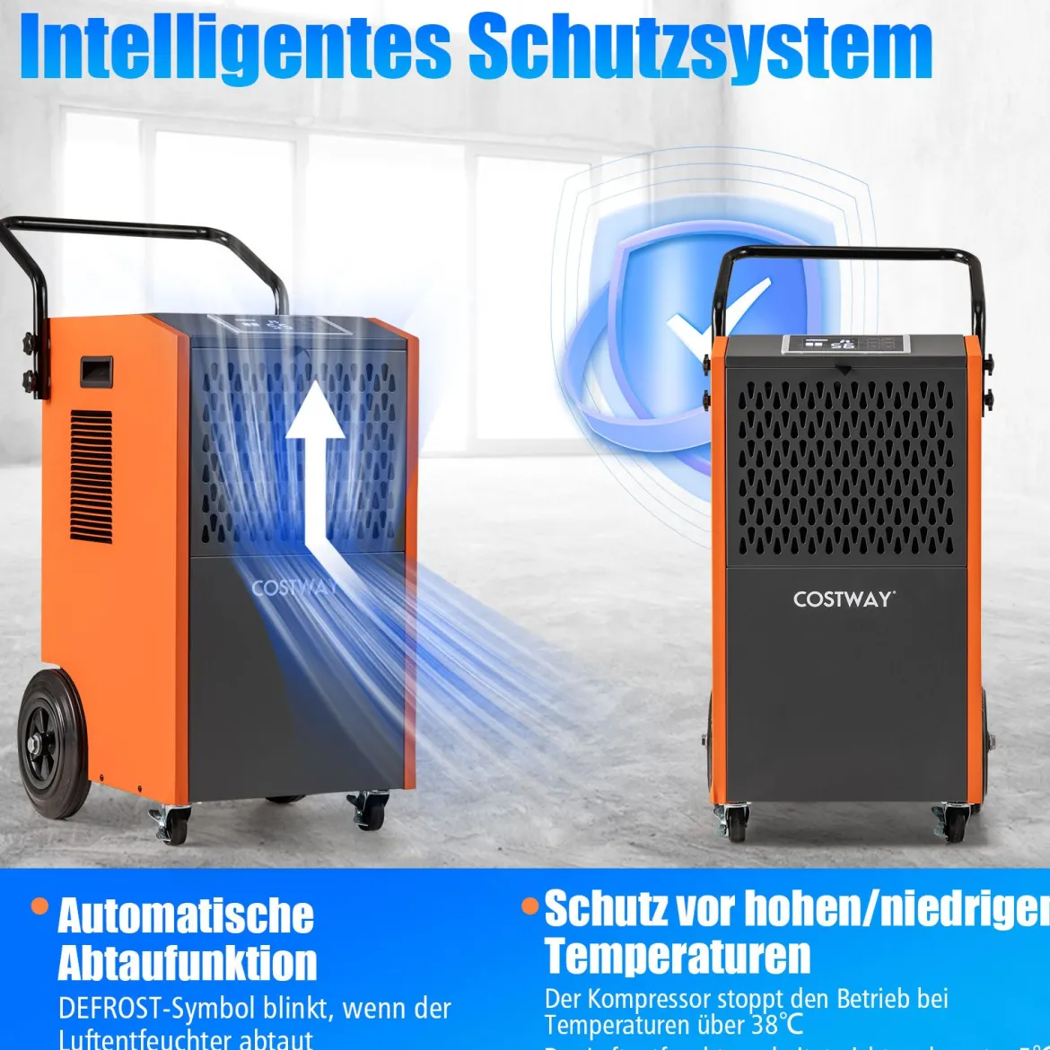 73 L/Tag Kommerzieller Luftentfeuchter Industrieller Bautrockner mit Ablaufschlauch & 24H Timer Orange