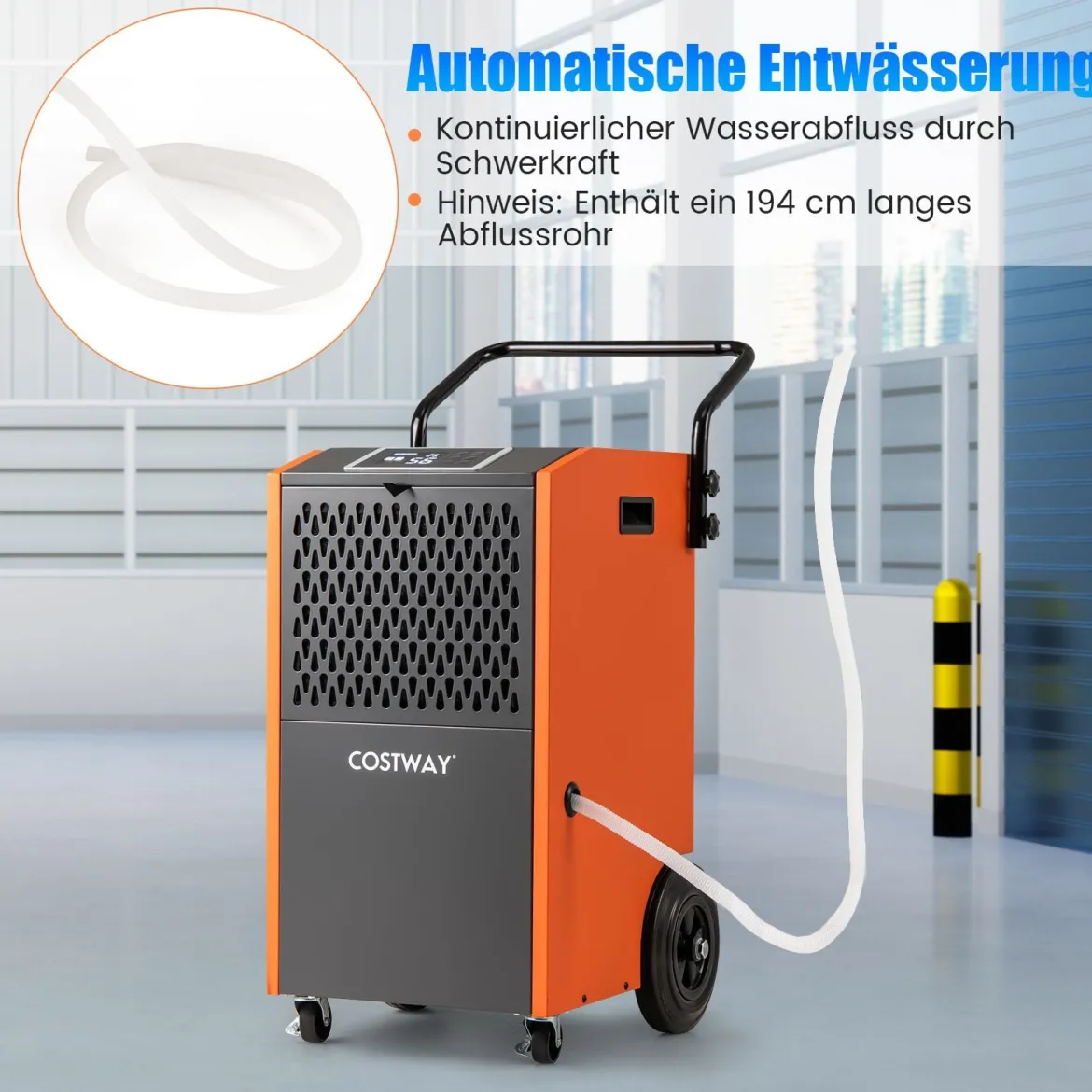73 L/Tag Kommerzieller Luftentfeuchter Industrieller Bautrockner mit Ablaufschlauch & 24H Timer Orange
