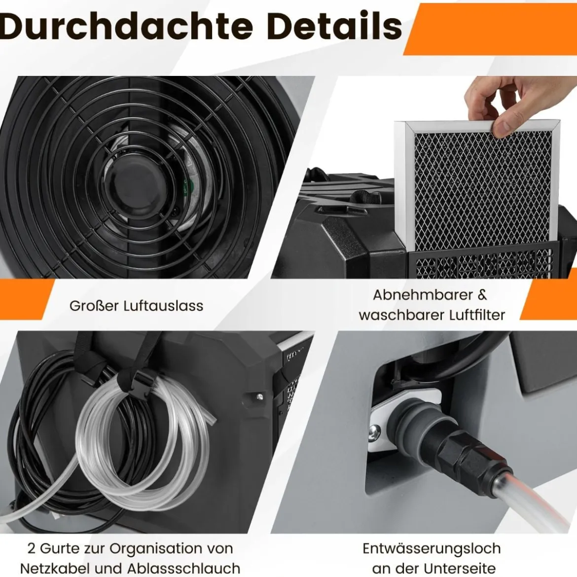 85 L/Tag Luftentfeuchter Bautrockner mit Pumpe & Ablaufschlauch Industrie Trocknungsgerät mit 24H Timer