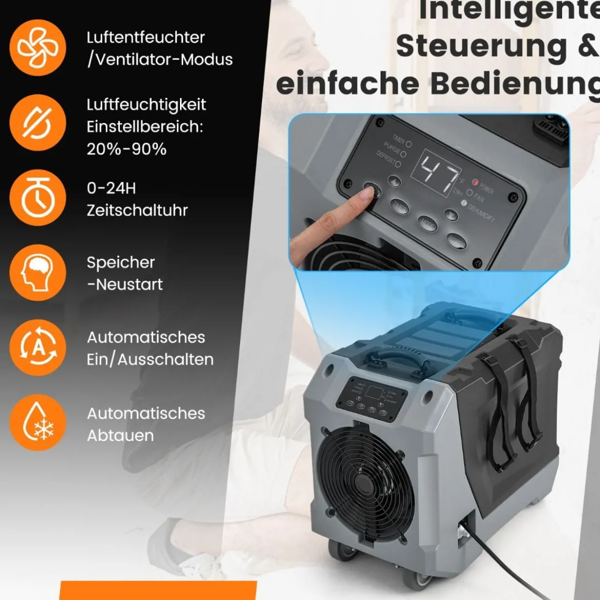 85 L/Tag Luftentfeuchter Bautrockner mit Pumpe & Ablaufschlauch Industrie Trocknungsgerät mit 24H Timer