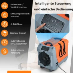 85 L/Tag Luftentfeuchter Bautrockner mit Pumpe & Ablaufschlauch Industrie Trocknungsgerät mit 24H Timer Orange + Grau