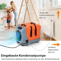 85 L/Tag Luftentfeuchter Bautrockner mit Pumpe & Ablaufschlauch Industrie Trocknungsgerät mit 24H Timer Orange + Grau