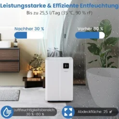 25,5 L/Tag Luftentfeuchter Elektrischer Entfeuchter Raumentfeuchter Entfeuchtungsgerät für 25㎡ Räume