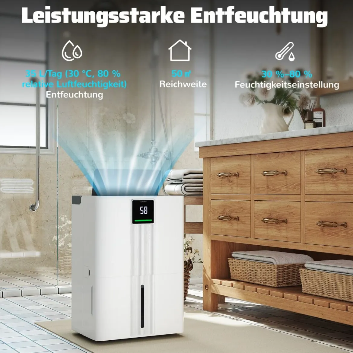 35 L/Tag Luftentfeuchter für Zuhause Energiesparender Luftentfeuchter mit 3 Modi Weiß