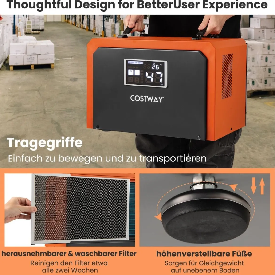 60 L/Tag Luftentfeuchter mit Ablaufschlauch & 24H Timer Bautrockner Industrie Trocknungsgerät
