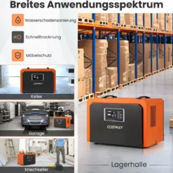 60 L/Tag Luftentfeuchter mit Ablaufschlauch & 24H Timer Bautrockner Industrie Trocknungsgerät