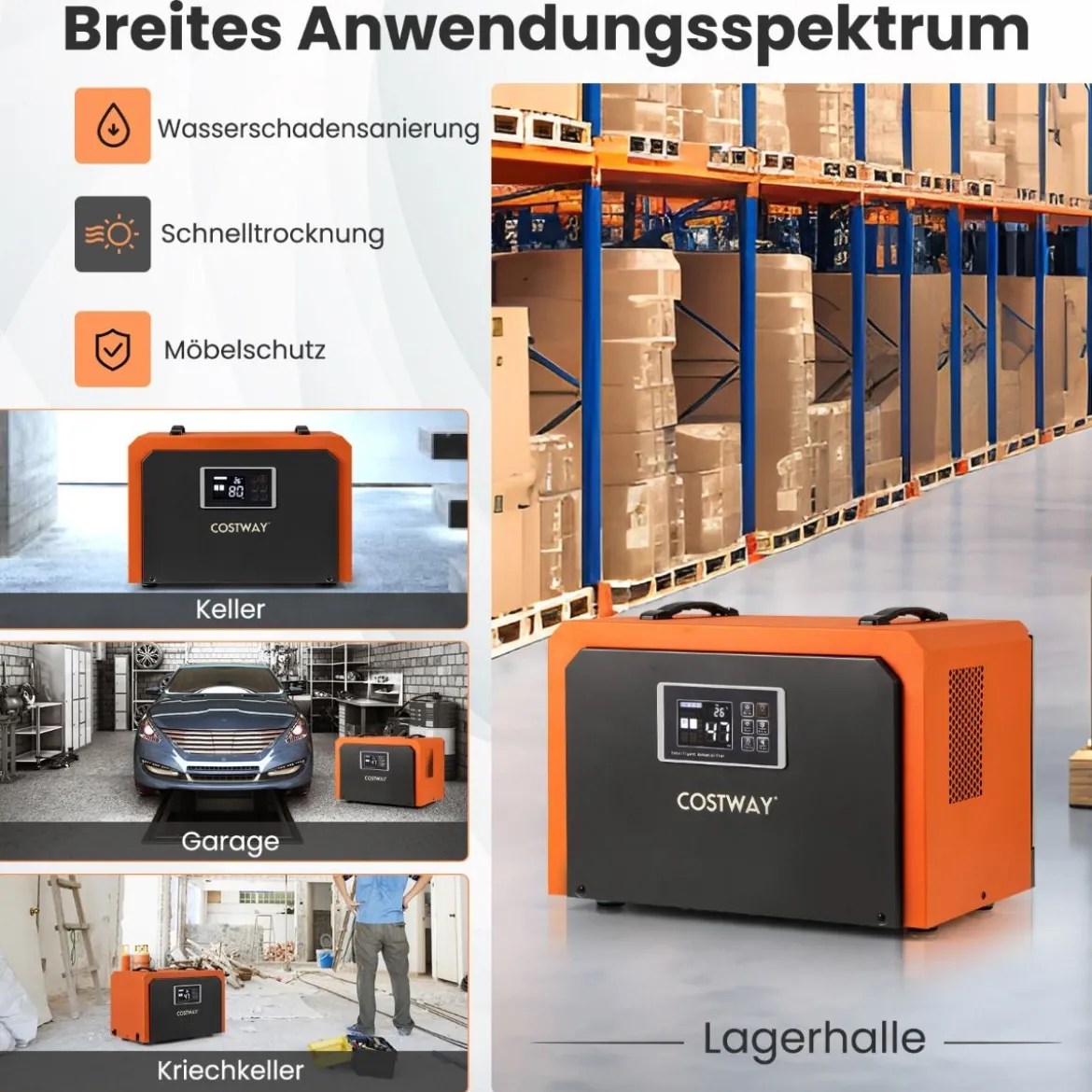60 L/Tag Luftentfeuchter mit Ablaufschlauch & 24H Timer Bautrockner Industrie Trocknungsgerät