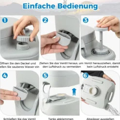 20L Tragbare Toilette mit Abnehmbarem Abfalltank & Auslaufsicherem Sitz & Spülpumpe Grau