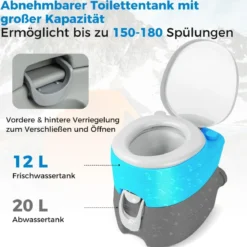20L Tragbare Toilette mit Abnehmbarem Abfalltank & Auslaufsicherem Sitz & Spülpumpe Grau