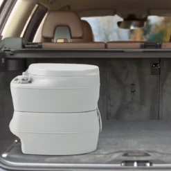20L Tragbare Toilette mit Abnehmbarem Abfalltank & Auslaufsicherem Sitz & Spülpumpe Grau