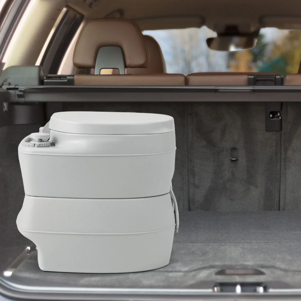 20L Tragbare Toilette mit Abnehmbarem Abfalltank & Auslaufsicherem Sitz & Spülpumpe Grau