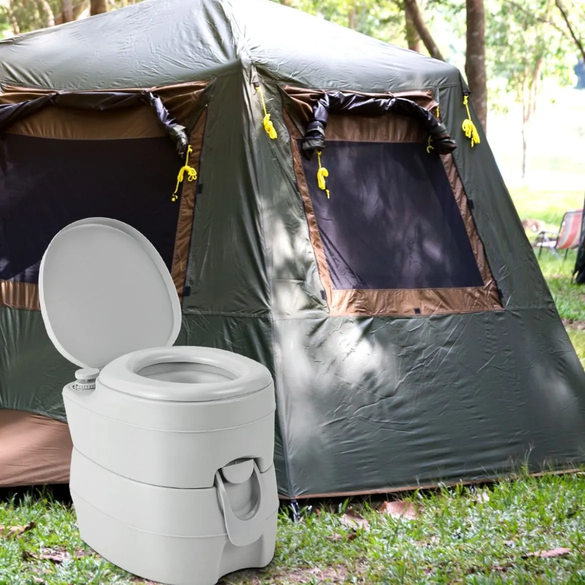 20L Tragbare Toilette mit Abnehmbarem Abfalltank & Auslaufsicherem Sitz & Spülpumpe Grau