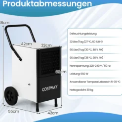 Luftentfeuchter Gewerblich 60 L/Tag Entfeuchter für 200 m² Raum Bautrockner mit Pumpe & Ablaufschlauch