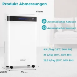 Luftentfeuchter 28,5L in 24h Raumgröße ca. 35m² mit 4 Modi & 3-farbiger Anzeige Weiß