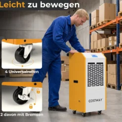Luftentfeuchter 90L/Tag Bautrockner Kommerziell mit Pumpe Ablaufschlauch 4 Rädern 24H Timer