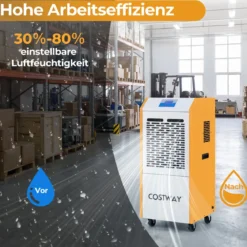 Luftentfeuchter 90L/Tag Bautrockner Kommerziell mit Pumpe Ablaufschlauch 4 Rädern 24H Timer