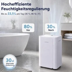 Luftentfeuchter 20L/Tag mit Rollen & 3 Entfeuchtungsmodi Tragbarer Lufttrockner mit Ablaufschlauch