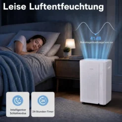 Luftentfeuchter 20L/Tag mit Rollen & 3 Entfeuchtungsmodi Tragbarer Lufttrockner mit Ablaufschlauch