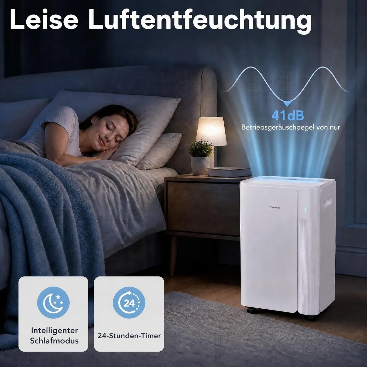 Luftentfeuchter 20L/Tag mit Rollen & 3 Entfeuchtungsmodi Tragbarer Lufttrockner mit Ablaufschlauch
