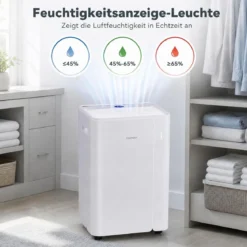 Luftentfeuchter 20L/Tag mit Rollen & 3 Entfeuchtungsmodi Tragbarer Lufttrockner mit Ablaufschlauch