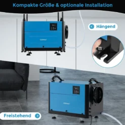Luftentfeuchter mit 3 Modi & 24H Timer Bautrockner hängend & freistehend 2 in 1 20-58 L/Tag Blau/Weiß