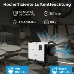 Luftentfeuchter mit 3 Modi & 24H Timer Bautrockner hängend & freistehend 2 in 1 20-58 L/Tag Blau/Weiß