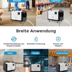 Luftentfeuchter mit 3 Modi & 24H Timer Bautrockner hängend & freistehend 2 in 1 20-58 L/Tag Blau/Weiß
