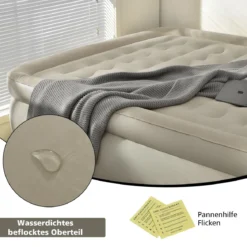 Luftmatratze erhöhte Luftmatratze Luftbett mit eingebauter Pumpe 203 x 152 x 56 cm Beige