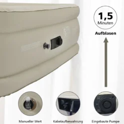 Luftmatratze erhöhte Luftmatratze Luftbett mit eingebauter Pumpe 203 x 152 x 56 cm Beige