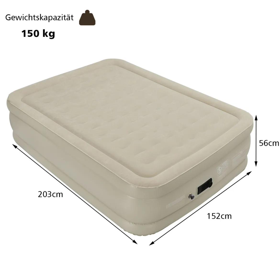 Luftmatratze erhöhte Luftmatratze Luftbett mit eingebauter Pumpe 203 x 152 x 56 cm Beige