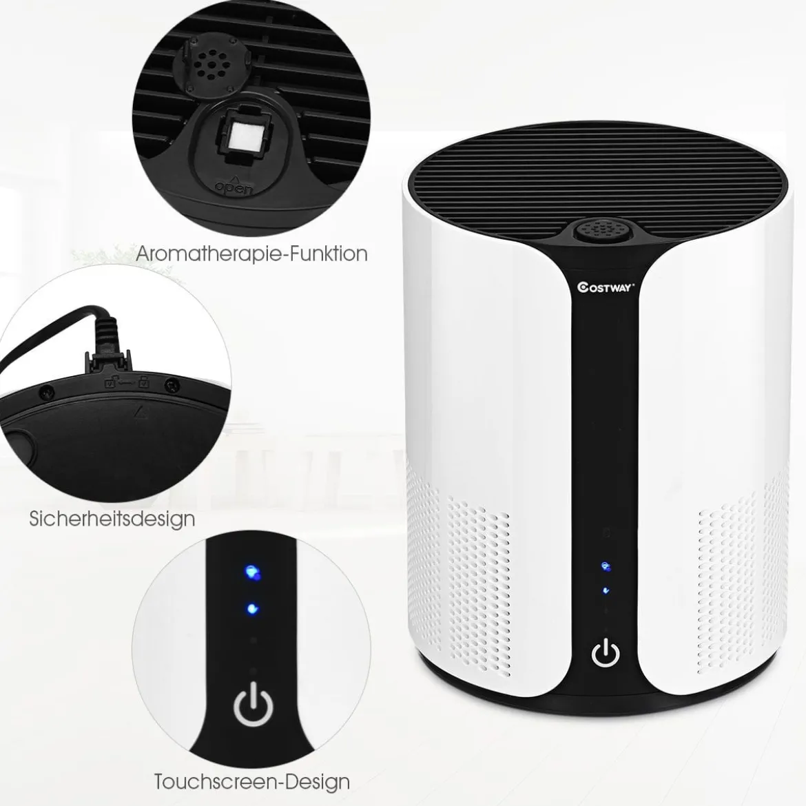 Luftreiniger Air Purifier Desktop-Luftfilter mit 3 Geschwindigkeiten 21 x 21 x 28 cm