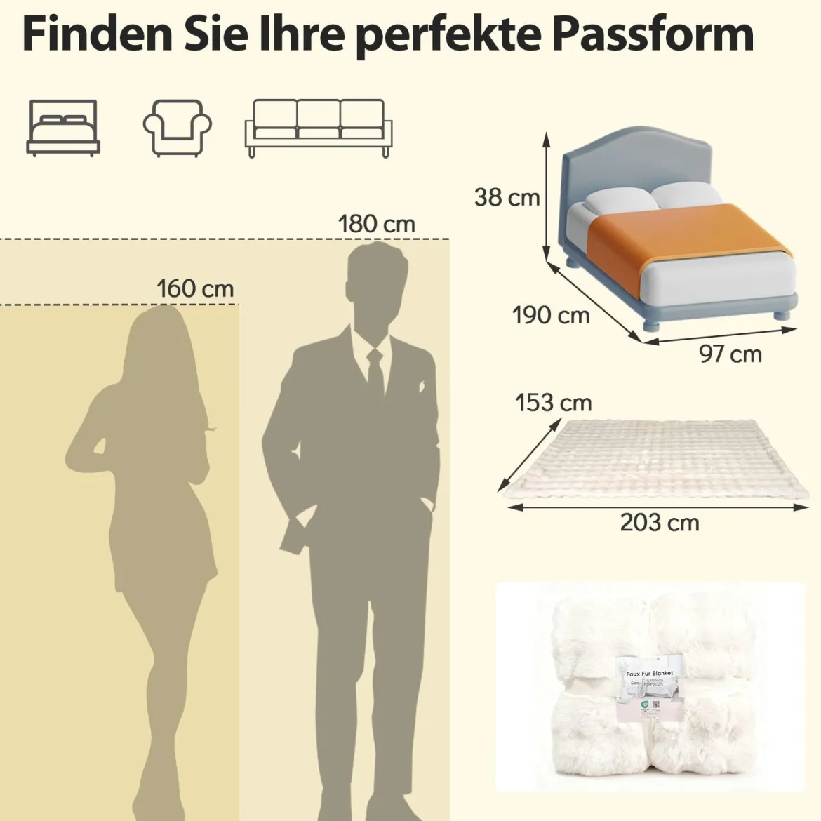 Luxuriöse Kunstpelz-Decke Flauschige Plüsch Kaninchenfell Blasen Decke Beige 153 x 203 cm